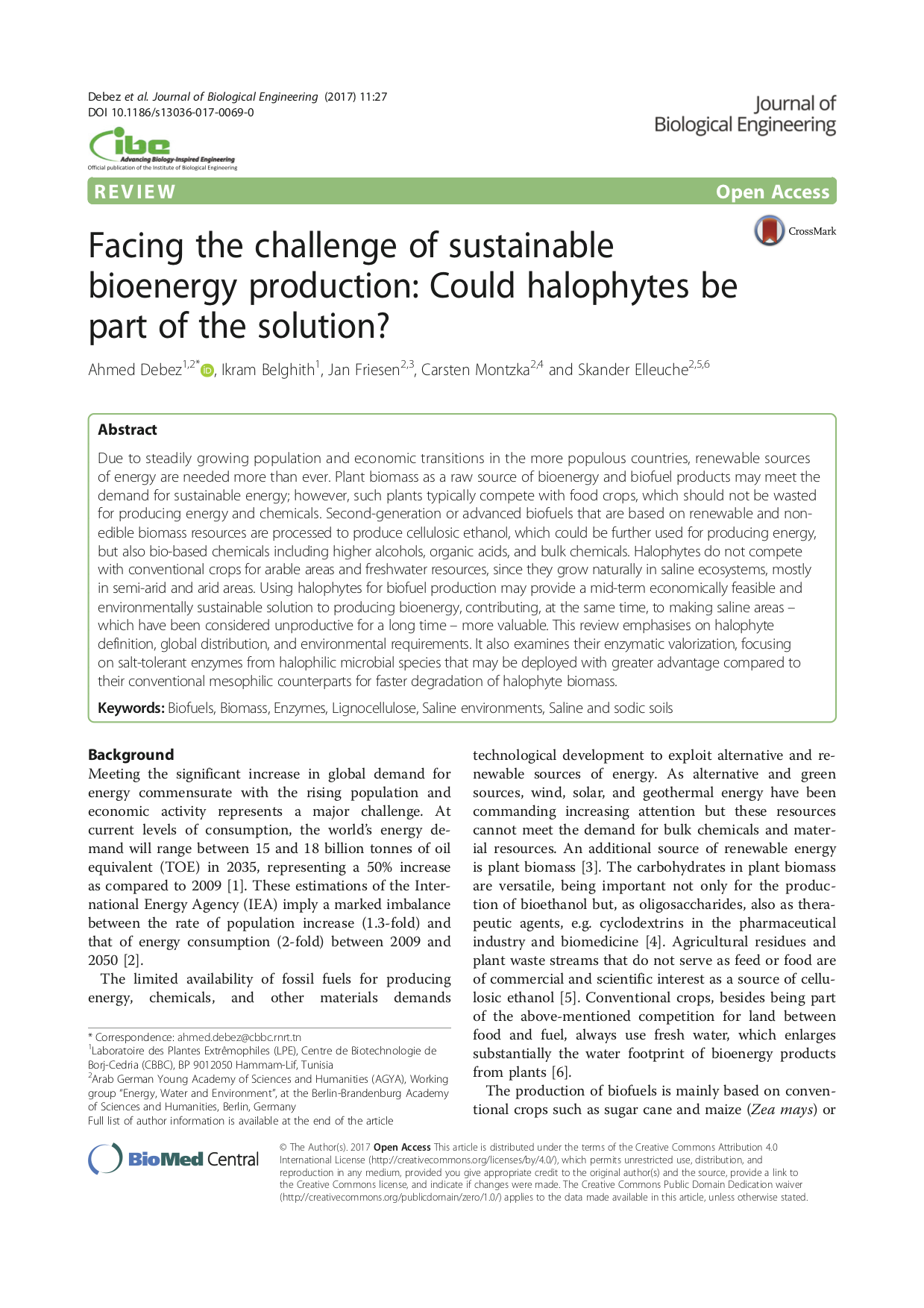 Wissenschaftlicher Artikel - Facing the challenge of sustainable bioenergy production: Could halophytes be part of the solution?